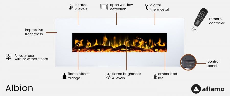 Focar electric liniar Aflamo Albion Alb cu sunet