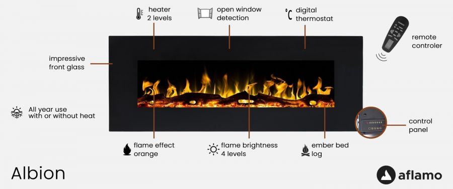 Focar electric liniar Aflamo Albion Negru cu sunet